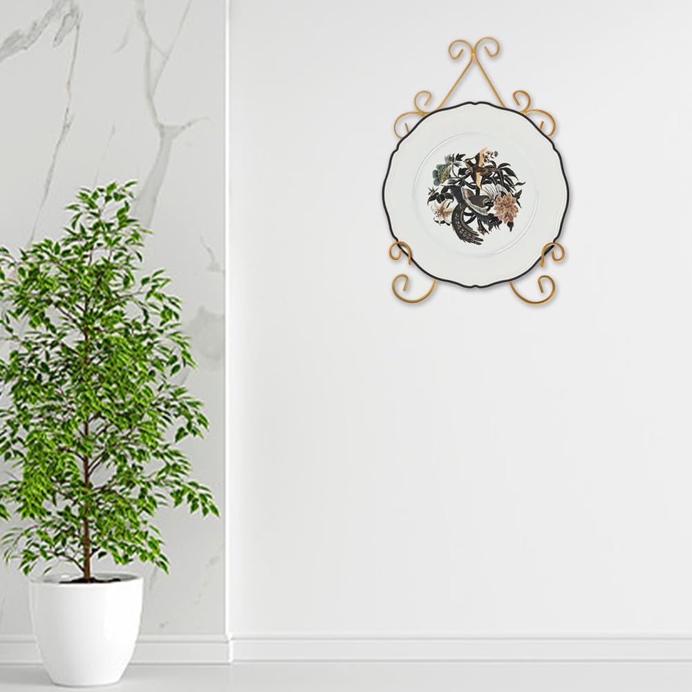 YY YEARCHY Plate Stand Holder for Wall Hanging Display Rack Art Hanger Metal Easel Photo Holder Books Bowls Platters (Yellow, 8 inches/12.6" x 7.87" x 1.57")