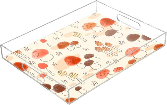 Acrylic Serving Tray with Handles Spill Proof Kitchen Storage Tray Clear Decorative Tray Makeup Drawer Organizer Storage Tray for Bathroom Living Room Ottoman 15.7x11.8Inches
