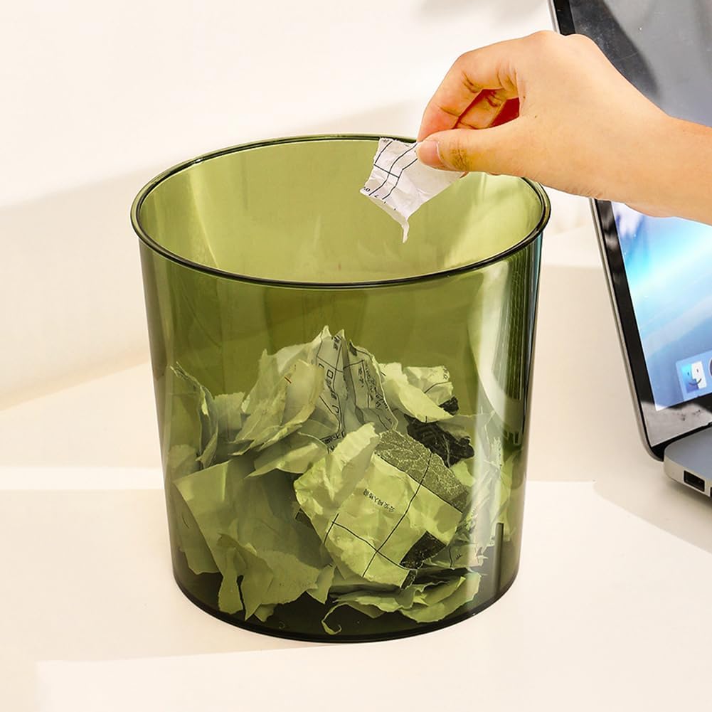 Bathroom Trash Can 6.5 x 5.7 x 6.1 Inch Small Trash Can Plastic Wastebasket Large Capacity Green Round Garbage Can for Bathroom Bedroom Office Kitchen Dorm Room (S)