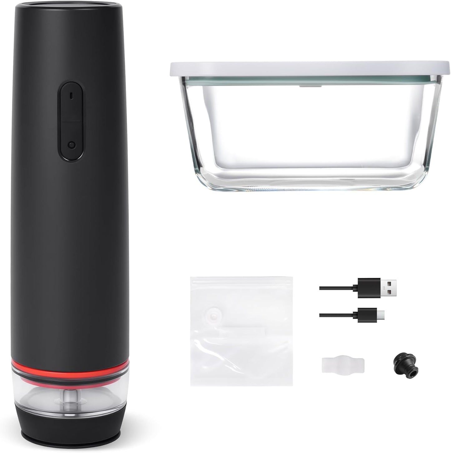 Handheld Vacuum Sealer for Food, One-Touch Operation, Portable Food Vacuum Seal Machine w/Glass Vacuum Seal Container, Reusable Vacuum Bags, Wine Bottle Vacuum Stoppers for Save and Storage