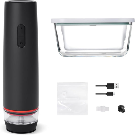 Handheld Vacuum Sealer for Food, One-Touch Operation, Portable Food Vacuum Seal Machine w/Glass Vacuum Seal Container, Reusable Vacuum Bags, Wine Bottle Vacuum Stoppers for Save and Storage