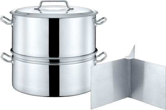 CONCORD Extra Large Outdoor Stainless Steel Stock Pot Steamer and Braiser Combo. Great for steaming oysters, crab, crawfish and more (40 QT)