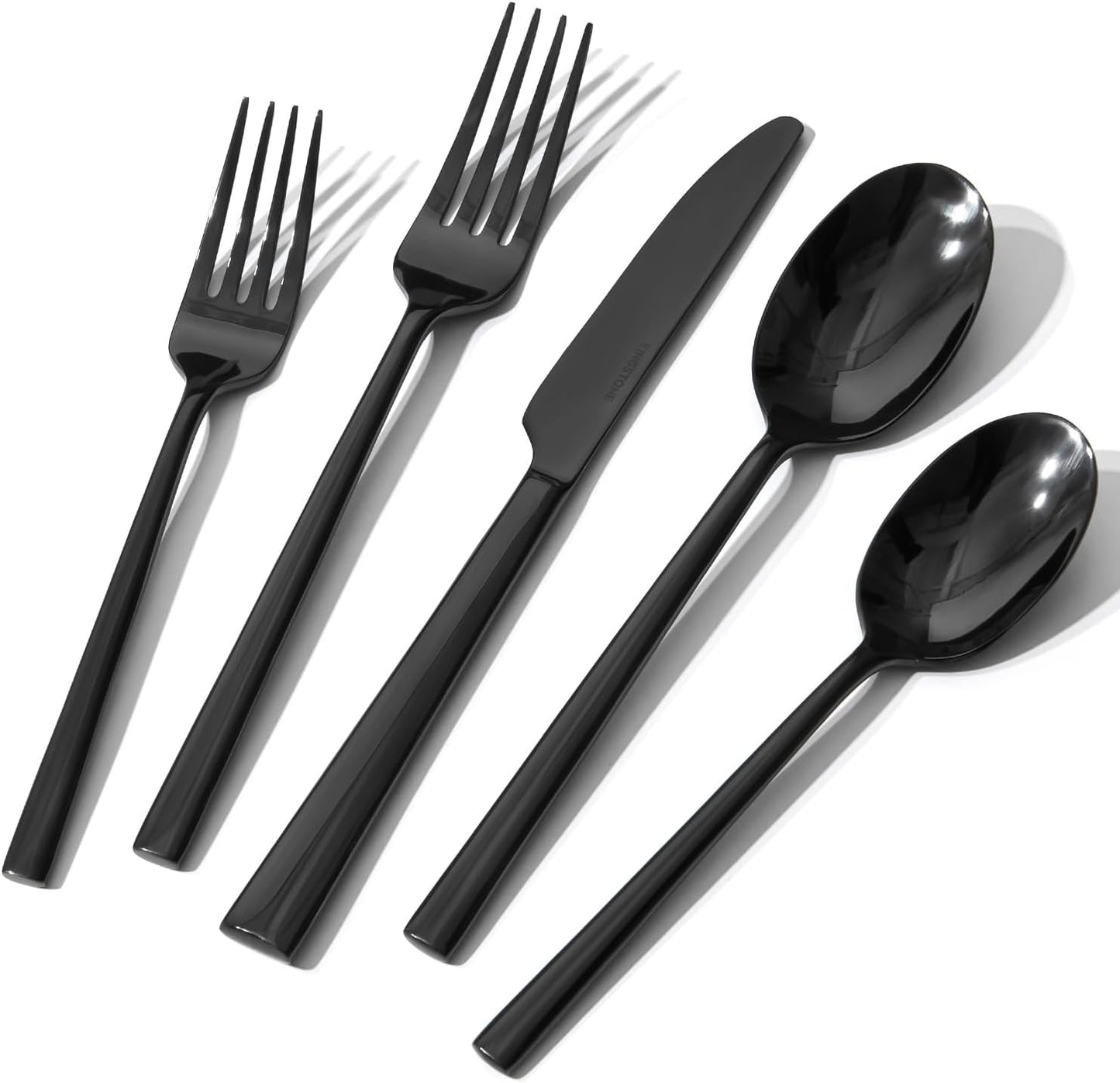 KINGSTONE Black Silverware Set, 60-Piece Forged Flatware Set Cutlery Set Premium Stainless Steel, Service for 12, for Kitchen, Home, Wedding, Party, Mirror Polished and Dishwasher Safe
