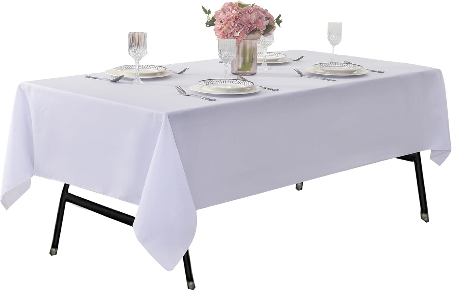 6-Pack 60x120 inch White Table Cloths, Solid Stain and Wrinkle Resistant Oblong Tablecloth, Premium Plain Weave Polyester Fabric Rectangle Table Linen Covers for Hotel, Wedding
