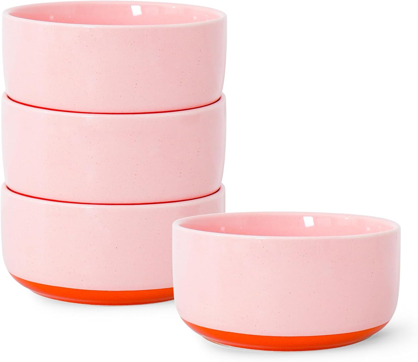 Stoneware Cereal Bowls Set of 4, 6 Inch Deep Bowl for Oatmeal, Soup, Ceramic Bowls Sets, Microwave Safe, Dishwasher Safe, Versatile for All Seasons, Pink