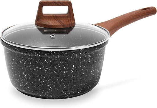 ESLITE LIFE Nonstick Sauce Pan with Lid, 2.5 QT Small Soup Pot Compatible with All Stovetops (Gas, Electric & Induction), PFOA Free, Black