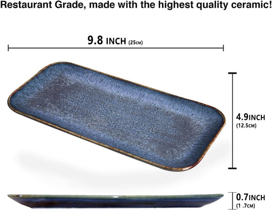 Porcelain Dinner Plates set dessert salad dish Set of 4,Main Dish for Steak,Bread, Pasta,Salad, Microwave Oven and Dishwasher Safe,Scratch Resistant Reusable 9.8 INCH Rectangular