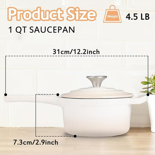 Enameled Cast Iron Sauce Pan, 1 Quart Enameled Saucepan with Lid, Mini Dutch Oven Enamel Saucepan for Cooking Pasta Sauce, Gravy, Puddings, Marinate, Boiling (Gradient Caramel)