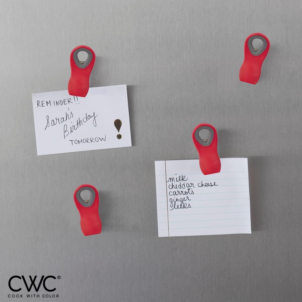 COOK WITH COLOR Bag Clips with Magnet- Food, Chip and Bag Clips for Food Storage with Airtight Seal Grip for Bread Bags, Snack Bags and Food Bags (Red, Pack of 10)