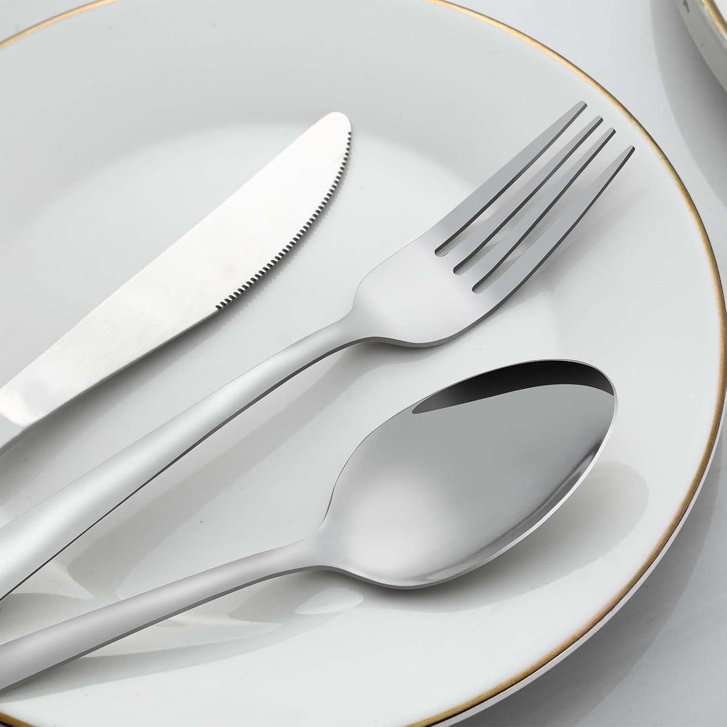 24 Pcs Forks and Spoons Silverware Set, Food Grade Stainless Steel Flatware Cutlery Set for Home, Kitchen and Restaurant, 12 Dinner Forks and Dinner Spoons, Mirror Polished & Dishwasher Safe