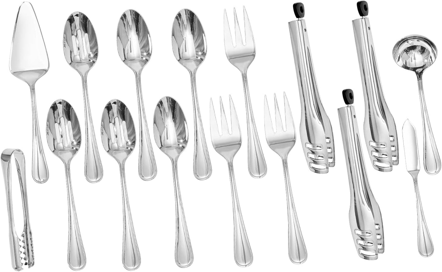 KINGSTONE 16 Piece Teardrop Serving Utensils Set, 18/10 Stainless Steel Serving Utensils, Slotted Spoons, Forks, Tongs, Cake Server, Butter Knife for Buffet, Catering, Wedding, Party