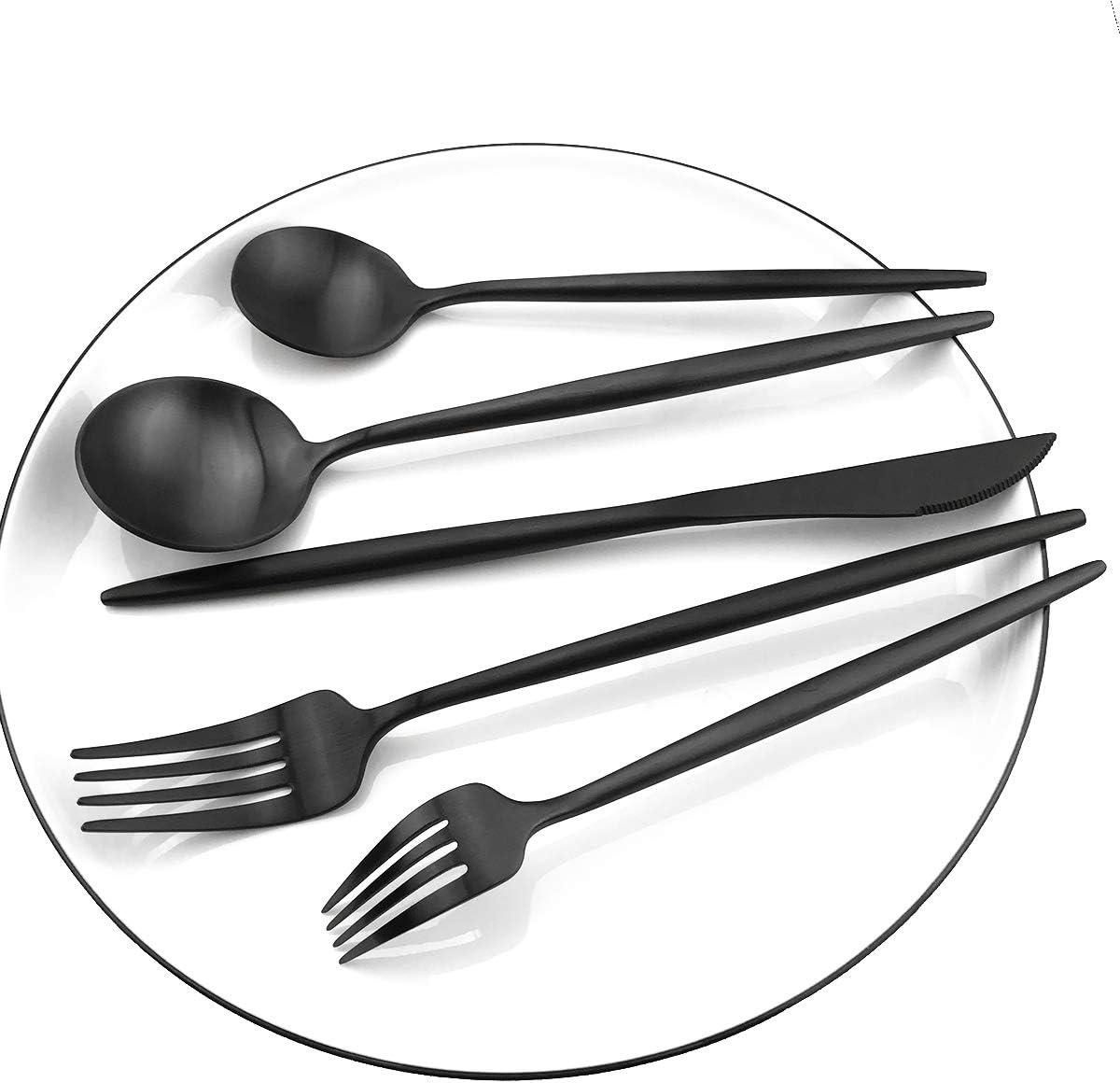 Gugrida Black Flatware, Royal 20 Piece Luxury Matte Finish 18/10 Stainless Steel Tableware Sets for 4 Including Forks Spoons Knives, Camping Silverware Travel Utensils Set Cutlery (Black)