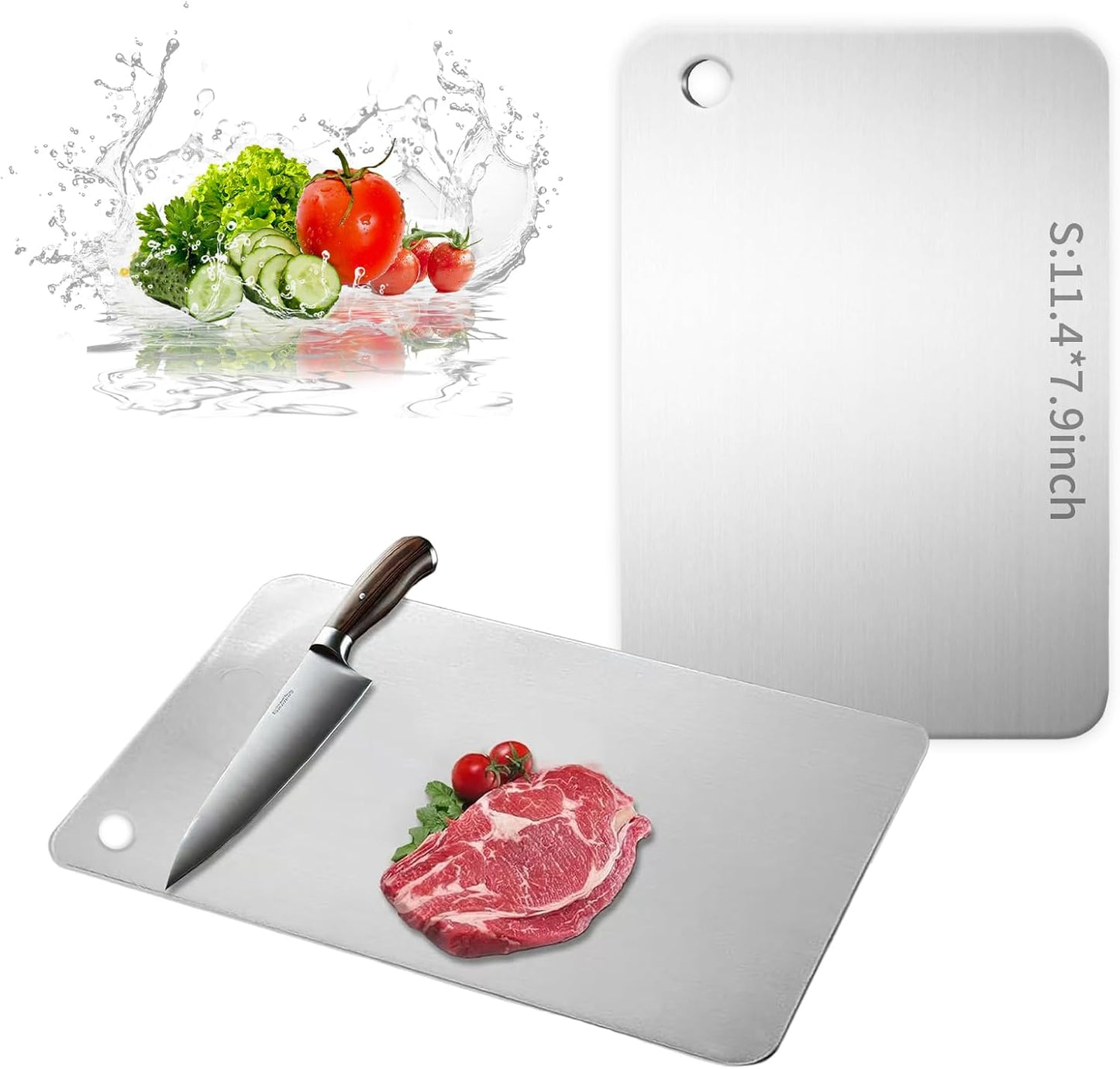 Titanium Cutting Board, New Upgrade Pure Titanium Cutting Boards for Kitchen, Double Sided Non Toxic Katuchef titanium Cutting Board, Hygiene Durable Dishwasher Safe Chopping Board (11.4IN*7.9IN)