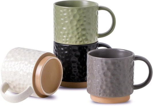 Nihow 16OZ Stackable Coffee Mug Set, Large Ceramic Coffee Mug Set of 4,Coffee Cup Set for Cappuccino/Latte/Cocoa,Dishwasher & Microwave Safe,Mixing Color