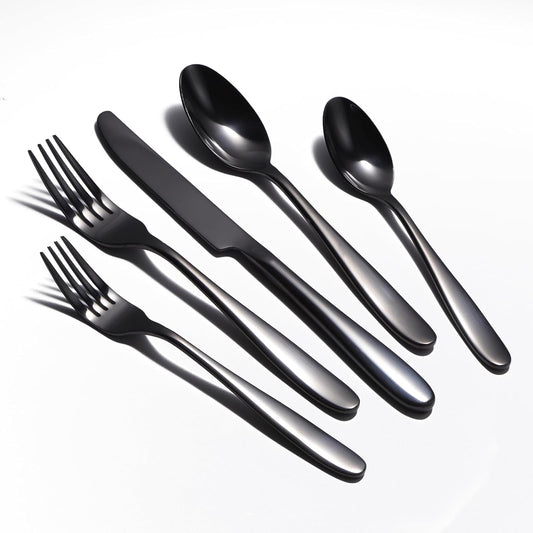 40-Piece Black Silverware Set, Flatware Set for 8, Food-Grade Stainless Steel Tableware Cutlery Set, Mirror Finished Utensil Sets for Home Restaurant, Forks Spoons and Knives Set, Dishwasher Safe