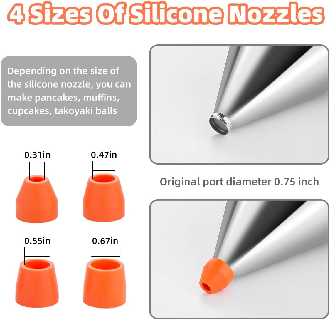 40oz Pancake Batter Dispenser, Stainless Steel Funnel Cake Dispenser with 4 Silicone Nozzles, Perfect for Pancakes, Cupcakes, and Funnel Cakes