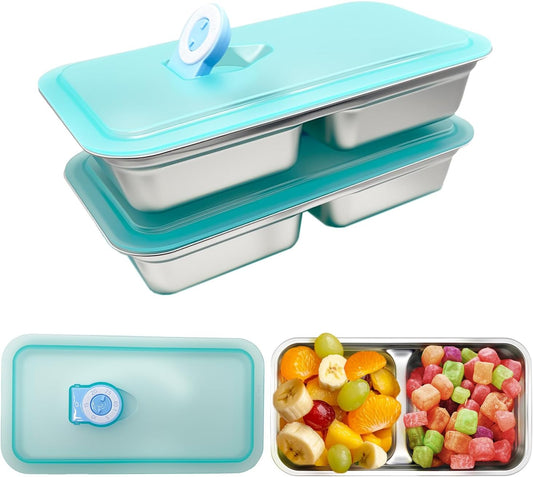 Stainless Steel Snack Containers with Lids - condiment containers with lids, reusable double compartment snack containers, Grab and Go Snack Containers Dishwasher Safe for School, Work, travel