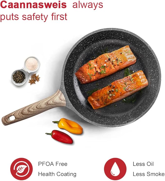 Caannasweis Nonstick Granite Frying Pan Skillet, Non Stick Omelette Fry Pans, Omelet Egg Pan, Stone Cookware Chef's Pan, Induction Compatible, PFOA Free (Gray, 12 Inch)