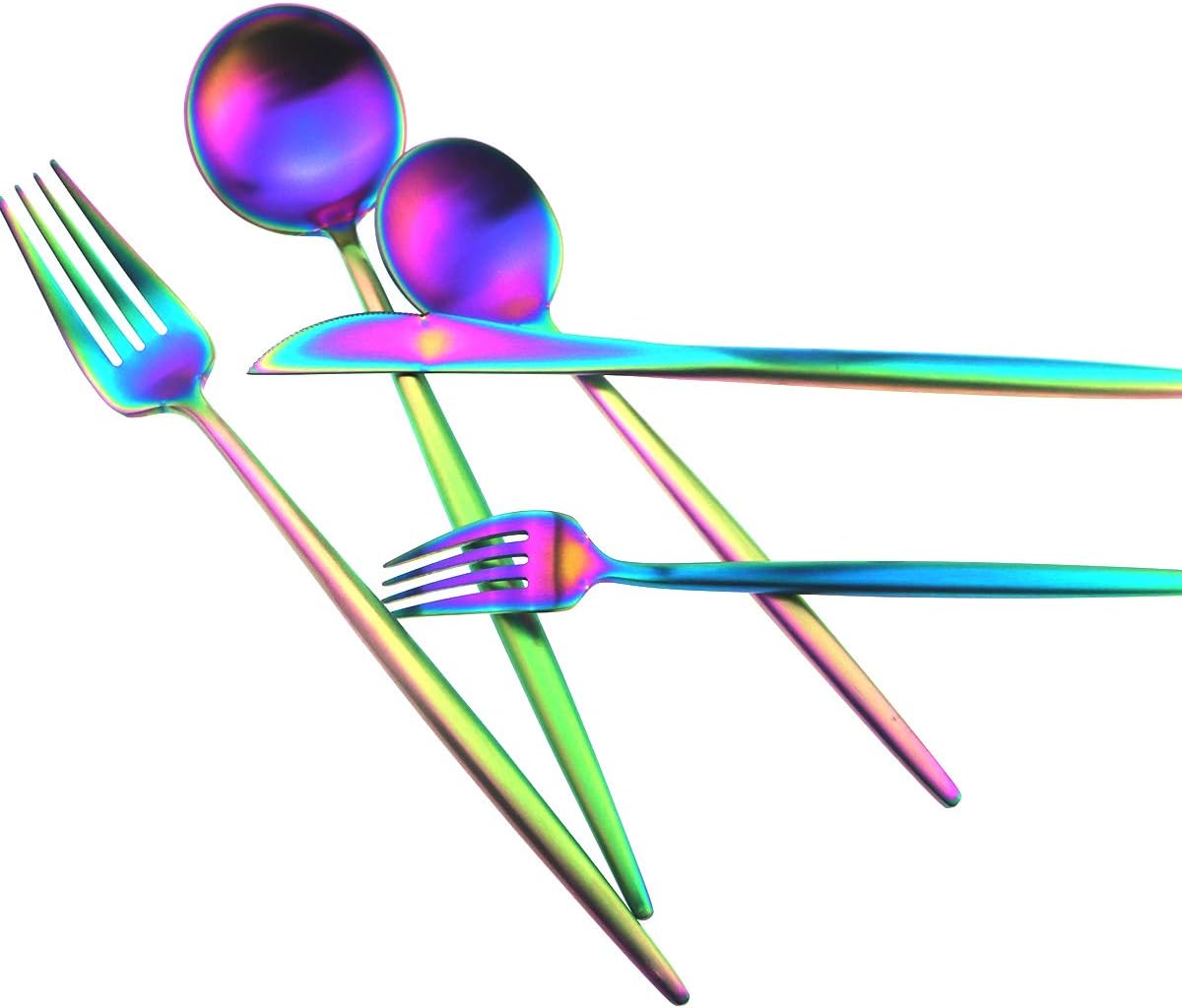 Gugrida 20 Pieces Matte Flatware Set, 18/10 Stainless Steel Cutlery Sets Including Knife Fork Spoon w/Drinking Straw, Silverware Sets Service for 4 (20-Piece, Matte Rainbow)