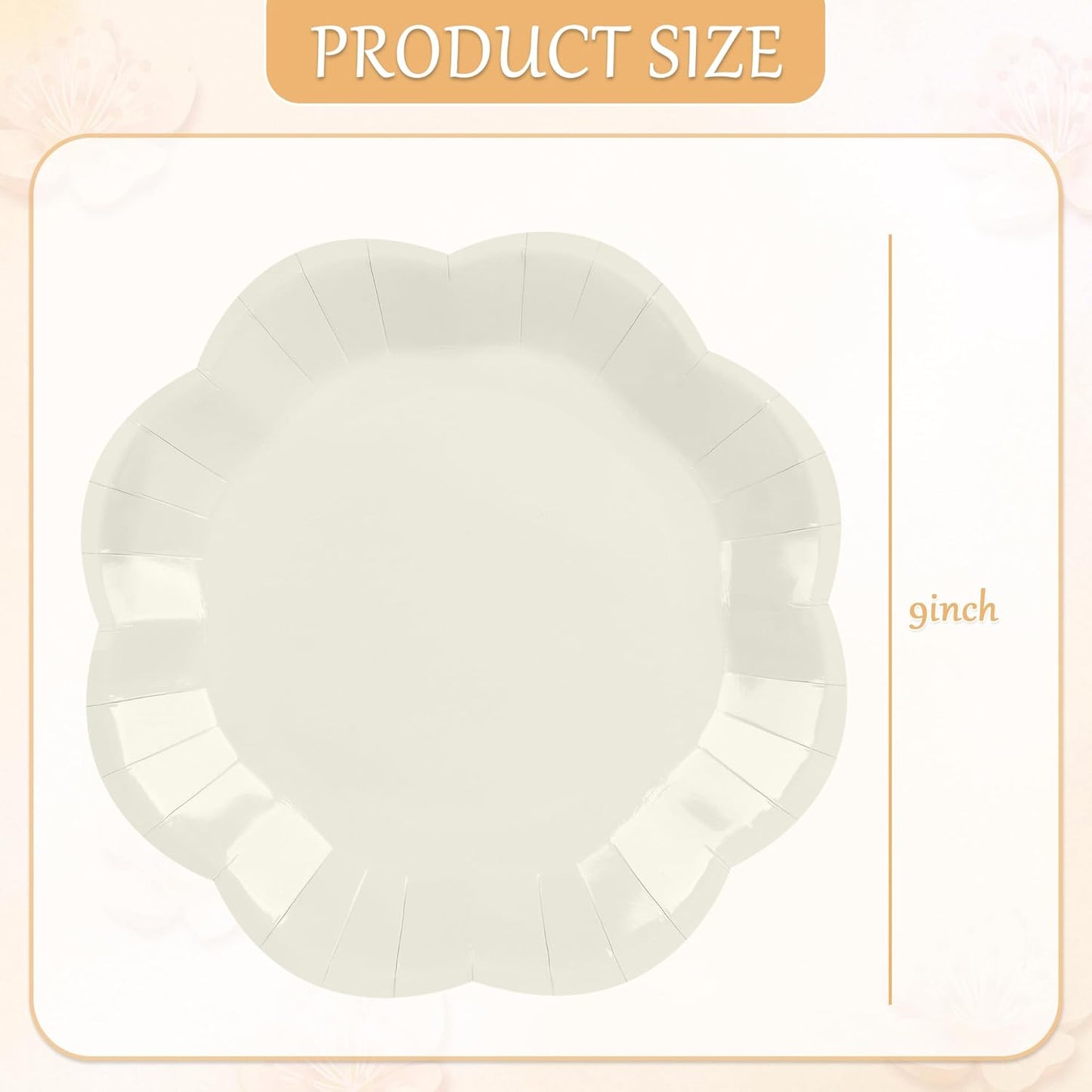 30 Pcs Ivory Paper Plates - 9 Inch Scalloped Dessert Plates Disposable Ivory Birthday Party Supplies Dinner Plates for Wedding Baby Shower Birthday Party