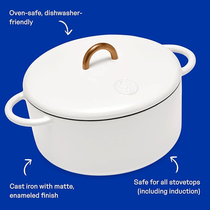 Great Jones Dutch Baby Dutch Oven with Lid (Salt, 3.5-Quart) | Enameled Cast Iron, Round Shape | Safe for Stovetops & Ovens up to 500°F | Space-Saving & Dishwasher-Friendly | Small-Batch Cooking