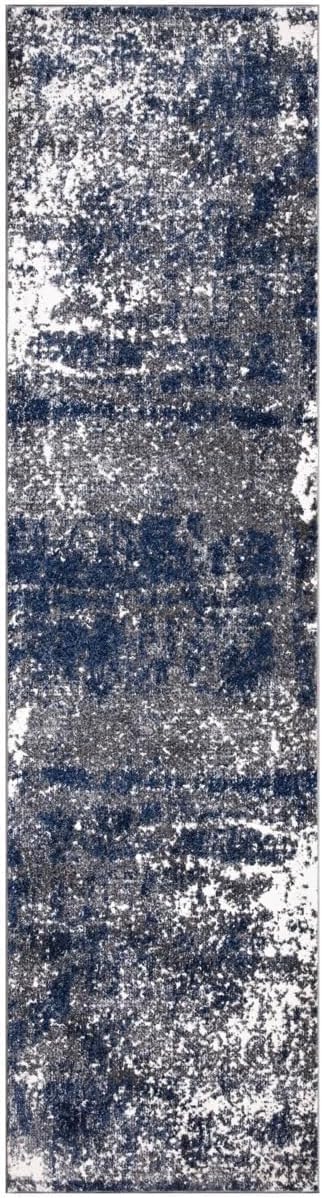 Keen Home Design Area Rugs - 2x16 Non-Shedding, Abstract Rugs for Kitchen, Living Room, Bedroom, Dining Room, Entryway - Size: 2'8" x 16', Navy/Grey/White