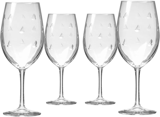 Rolf Glass Sailing All Purpose Wine Glass 18 Ounce | Set of 4 Large Wine Glasses | Lead-Free Glass | Engraved Large Wine Glasses | Proudly Made in the USA