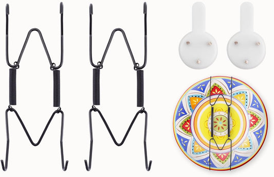 2 Pack Plate Hangers for The Wall Suitable for 4-5 inch Small Decorative Plate, Invisible Stainless Steel Plate Hangers for Display with Wall Hooks, for Plates/Platter/Dish/Picture(Black)