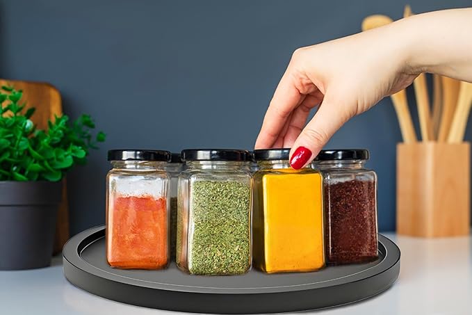 9" Black Bamboo Lazy Susan Organizer Kitchen Turntable for Cabinet Pantry Table Organization