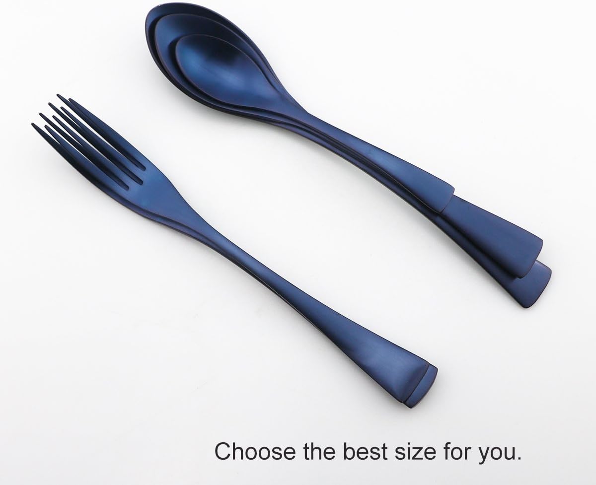 JASHII Luxury 24 Pieces 18/10 Stainless Steel Silversmiths Flatware Blue Matte Replace Titanium Black Silverware Set DISHWASHER SAFE Utensils,Dinner Knife STEAK Knife Fork DINNER DESSERT Spoon