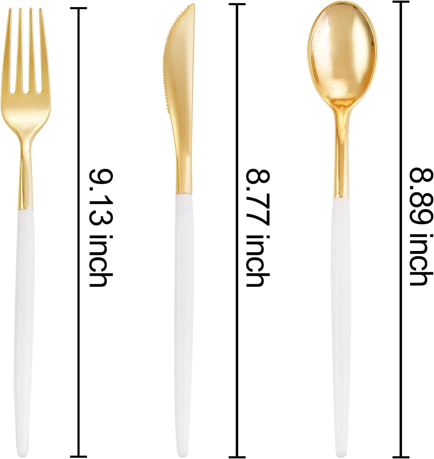 I00000 300 Pcs Gold Plastic Silverware - Gold Disposable Silverware - Premium White Cutlery Set Include 100 Forks 100 Knives 100 Spoons,Plastic Cutlery Party Set for Party & Wedding