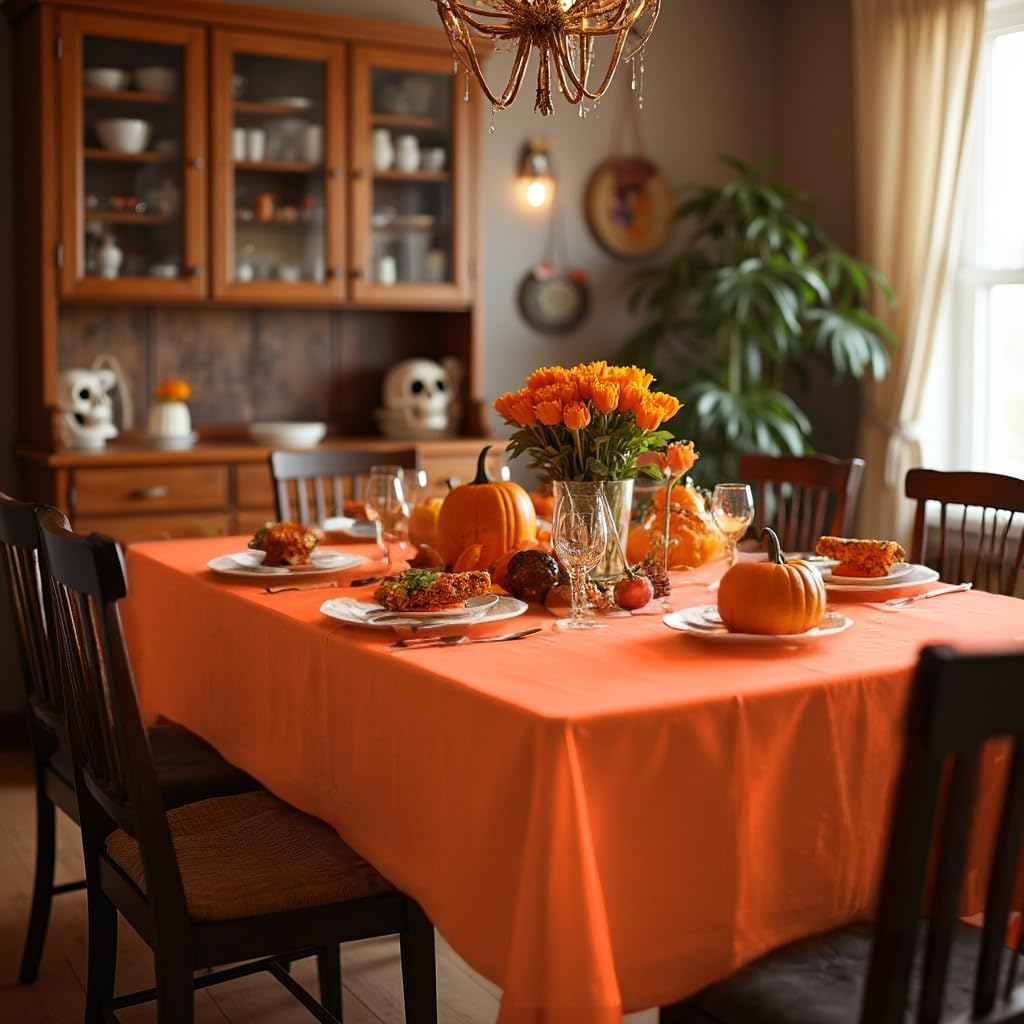 sancua Rectangle Tablecloth - 70 x 120 Inch - Stain and Wrinkle Resistant Washable Polyester Table Cloth, Decorative Fabric Table Cover for Dining Tables, Buffet Parties and Camping, Orange