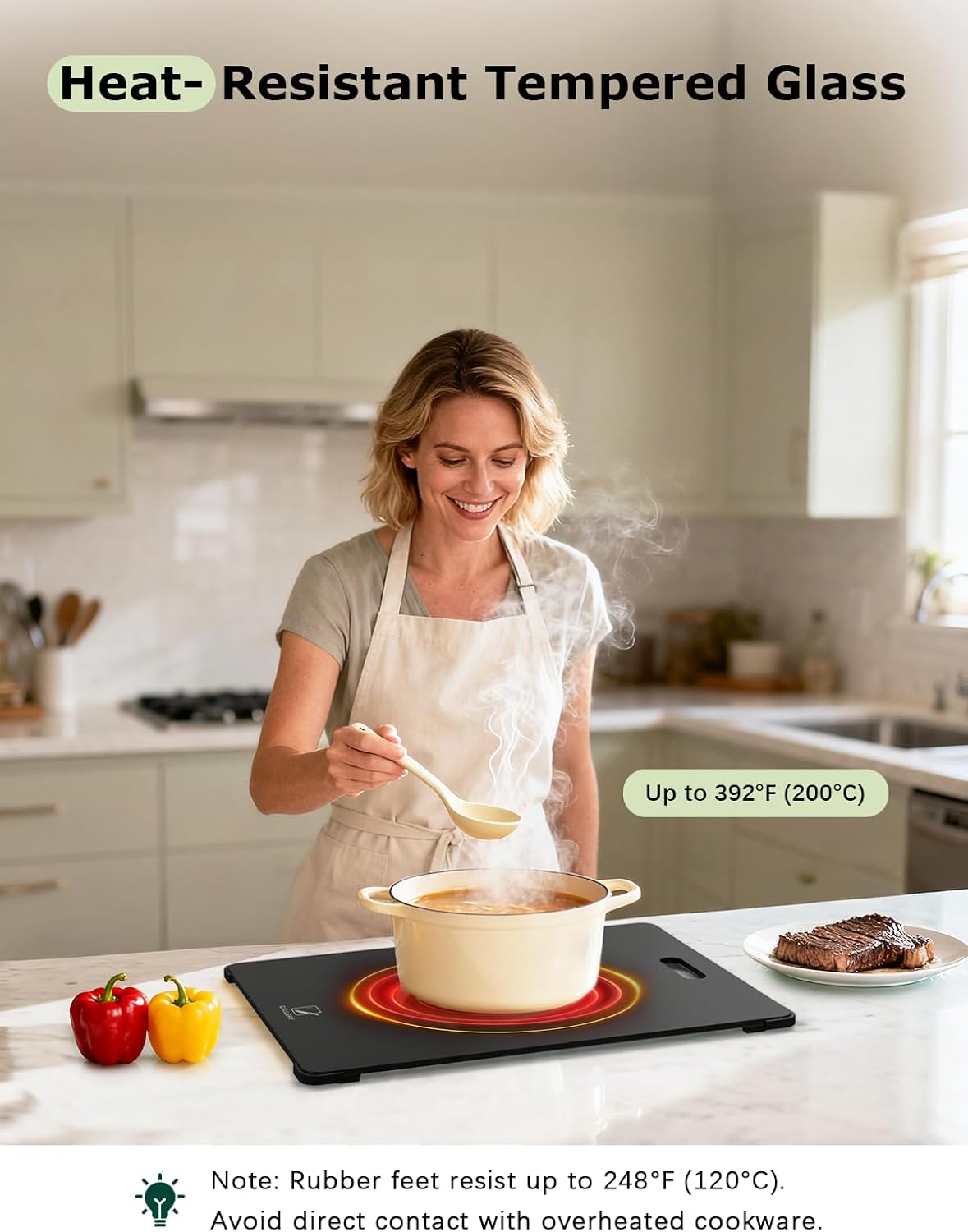 Tempered Glass Cutting Board Set, Large 16"x12" Glass Cutting Board for Kitchen with 4 Non-Slip Feet, Heat & Shatter Resistant Glass Cutting Board Dishwasher Safe, Perfect Kitchen Gift & Decor-Black