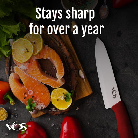 Vos Ceramic Knife Set - Ceramic Kitchen Knives With Peeler, Paring Knives 4", 5", 6", 7", 8" Inch Red