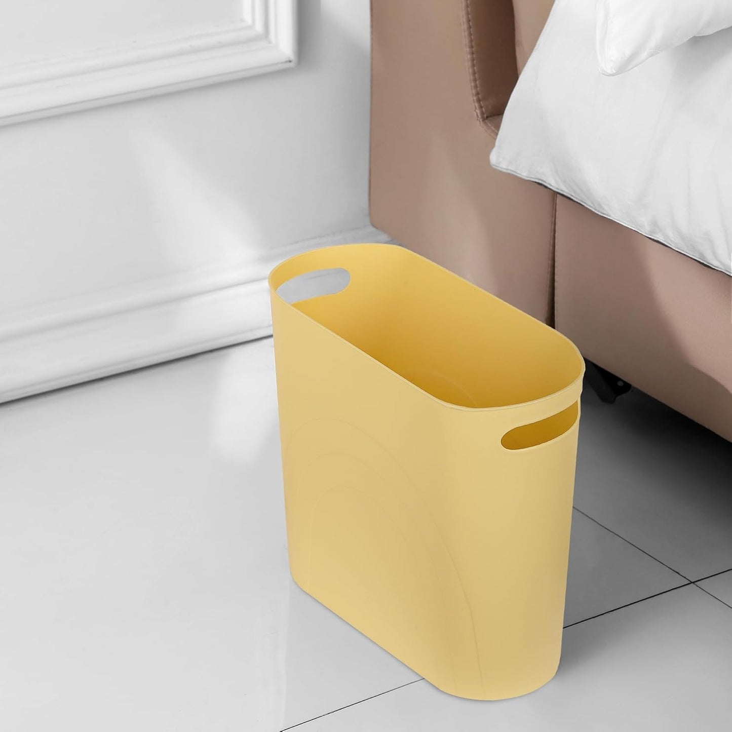 rejomiik Small Trash Can, 3.5 Gallon Slim Garbage Can Plastic Waste Basket with Handles Container Bin for Narrow Spaces Bathroom, Bedroom, Kitchen, Office at Home, Yellow