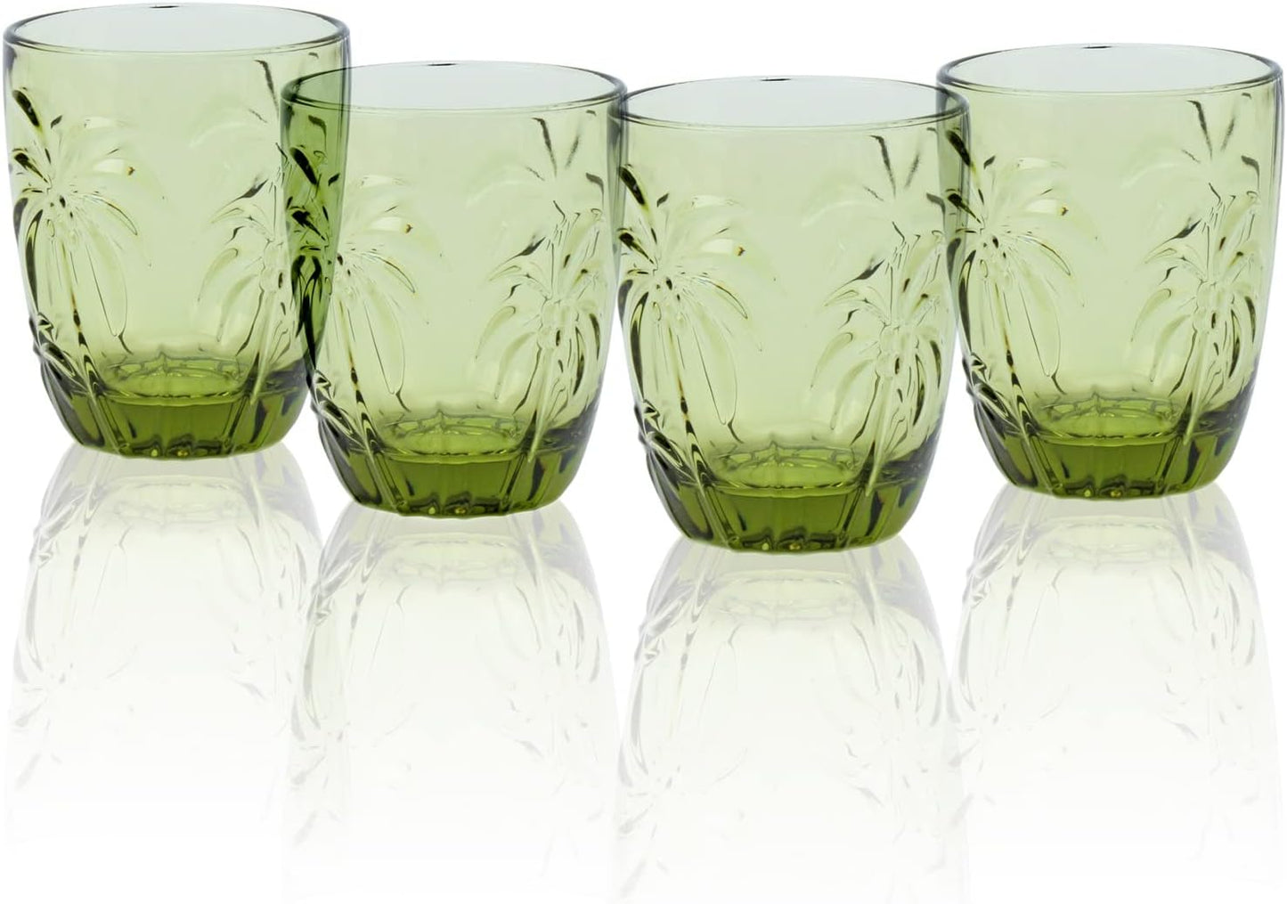 M&N HOME Green Christmas Tumblers, Colored Whiskey Glasses, Set of 4 Colorful Drinking Glasses, 9 Oz Coconut Cups, Glass Cups for Water and Juice, Holiday Glasses Drinkware - GREEN SET