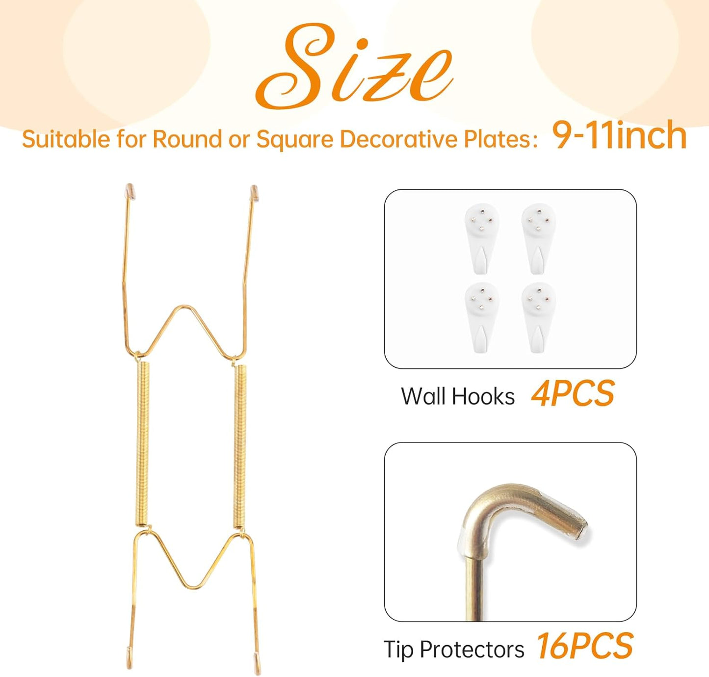 Bilillo 4 Pack Plate Hangers for The Wall, Suitable for 9-11 inch Art Plate, Stainless Steel Invisible Heavy Duty Wire Plate Holder with Wall Hooks, Plate Hangers for Displaying Plates, Platter, Dish