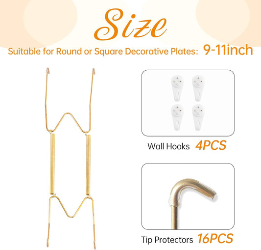 Bilillo 4 Pack Plate Hangers for The Wall, Suitable for 9-11 inch Art Plate, Stainless Steel Invisible Heavy Duty Wire Plate Holder with Wall Hooks, Plate Hangers for Displaying Plates, Platter, Dish