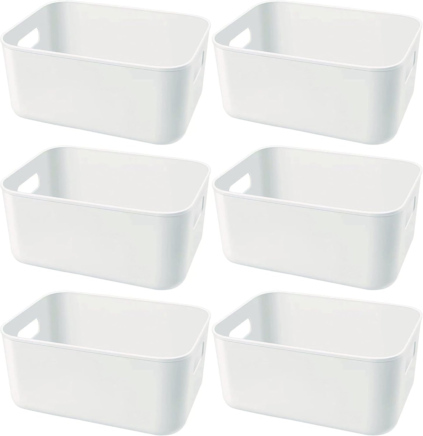 Set Of 6 Plastic Storage Bins,Versatile Kitchen Pantry Organization and Storage,for Plastic Storage Container Under Bed,Under Sink Bathroom Organizer (White, 6 Pack Small)