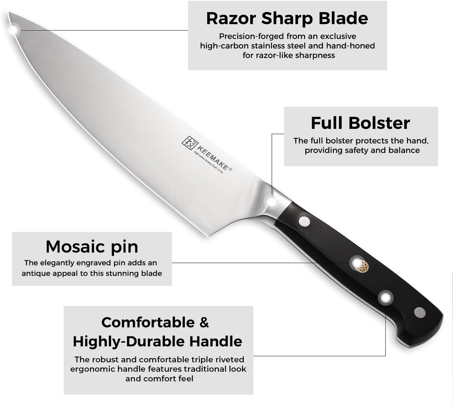 KEEMAKE Chef Knife Set, 6PCS Ultra Sharp Kitchen Knives with Ergonomic Handle, High Carbon Stainless Steel Kitchen Knife Set, Forged Cooking Knife Set for Slicing Meat Vegetable Bread And Fruit