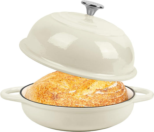 Dutch Oven for Bread Baking, 5.4 Quart Dutch Enameled Cast Iron Bread Oven, Dutch Oven for Sourdough Bread Baking, Oven Safe up to 500° F, 25 cm White