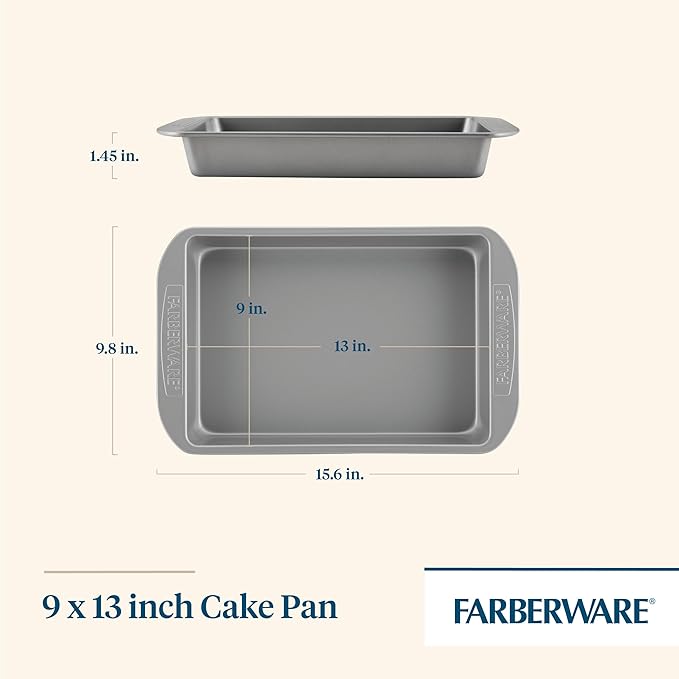 Farberware Nonstick Bakeware Baking Pan / Nonstick Cake Pan, Rectangle - 9 Inch x 13 Inch, Gray