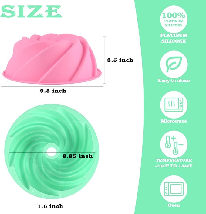 HUAKENER Large Fluted Cake Pan (2 Pack) - Nonstick Fluted Tube Pan, Large Round Silicone Mold for Cake, Brownie, Cornbread, Jello Cake ﻿