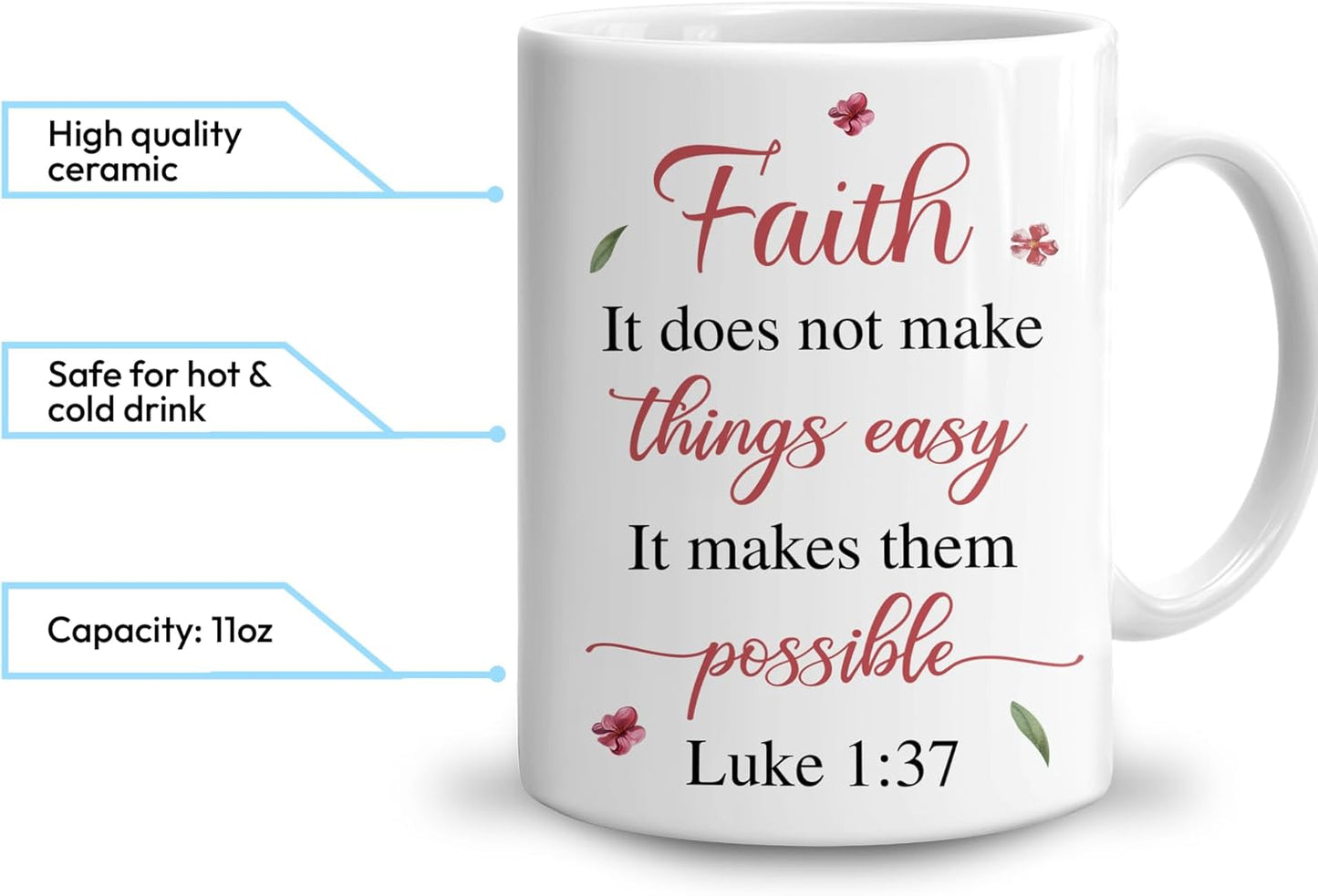 Hyturtle Personalized Floral Christian Mug - Christian Gifts For Women - Inspiration Religious Gifts - Bible Verse Scripture Present On Mothers Day - Custom Name Coffee Cup Ceramic Mug 11 oz 15 oz