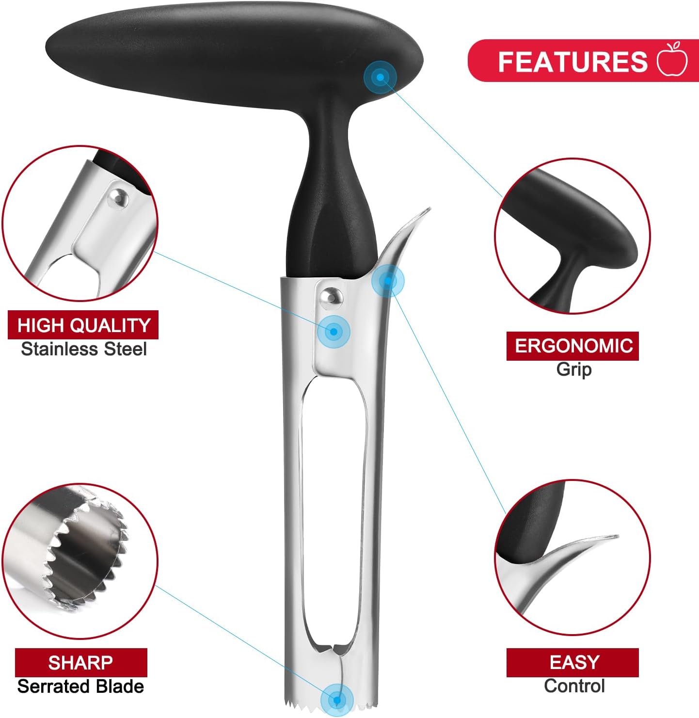 SCHVUBENR Premium Apple Corer Tool - Easy to Use and Clean - Sturdy Apple Core Remover with Sharp Serrature - Stainless Steel Corers for Apple and Pear - Core Fruits with Ease(Black)