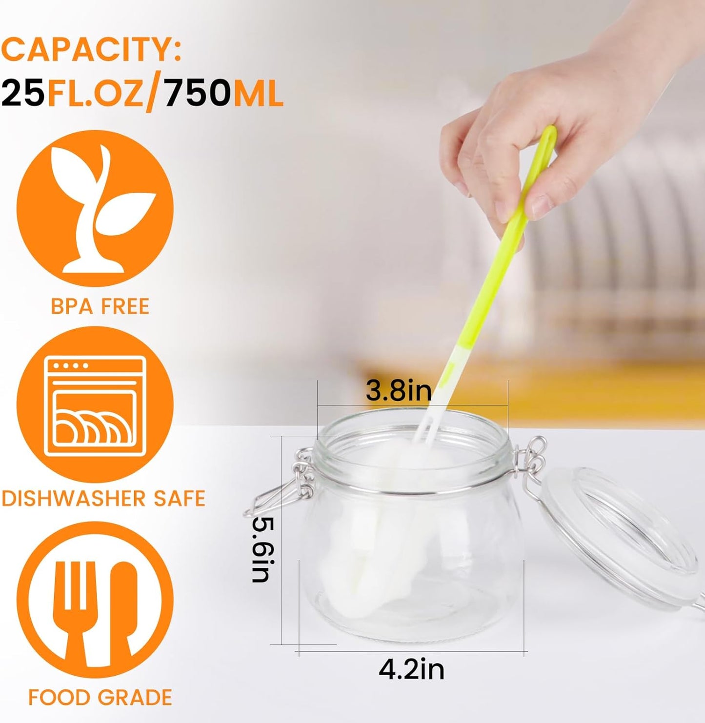 AuroTrends 25oz Glass Jars with Airtight Lids 6Pack - Large Kitchen Canisters for Food Storage, 750ml Leakproof Canning Jars with Wide Mouth, Ideal for Flour, Coffee, Snacks & Home Organization