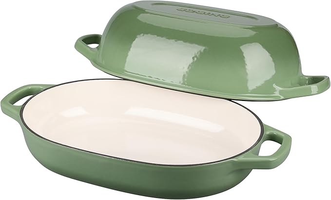 Enameled Cast Iron Oval Dutch Oven Pot with Lid, Dutch Oven for Sourdough Bread Baking, Oval Bread Pan, 7qt, Pistachio Green