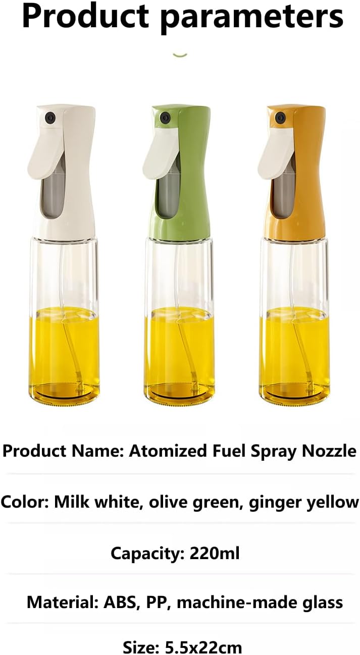 Press the fuel spray bottle,Oil Sprayer for Cooking, 220ml /7.44oz Glass Olive Oil Sprayer, Continuous Spray with Portion Control, Oil Dispenser Bottle for Kitchen, Air Fryer, Frying, Salad, Grill.
