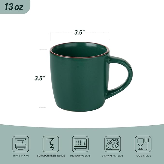 famiware Mercury Coffee Mugs 13 oz, Coffee Mugs Set of 4 with Handle, Cups for Latte, Hot Tea, Cappuccino, Mocha, Cocoa, Dark Green