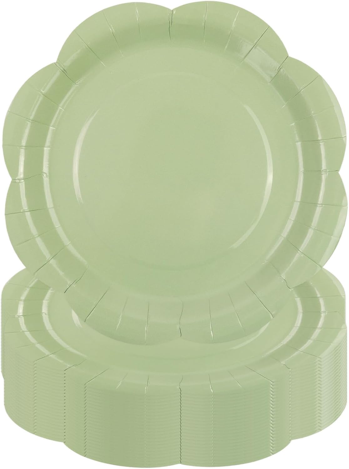 30 Pack Sage Green Paper Plates 9 Inch, Disposable Scalloped Plates Cake Dessert Plate for Dinner Baby Shower Wedding Bridal Shower Birthday Party Supplies (Sage Green, 9 inch)
